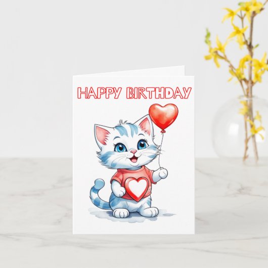 Adorable Little Kitty Cat Happy Birthday Karte (Gelbe Blume)