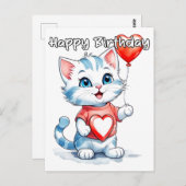 Adorable Little Kitty Cat Happy Birthday Postkarte (Vorne/Hinten)