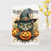 Adorable Little Kitty Cat Hexe | Frohe Halloween Karte (Gelbe Blume)