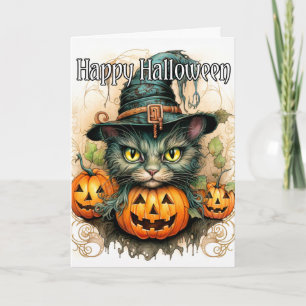 Adorable Little Kitty Cat Hexe Frohe Halloween Karte