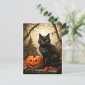 Adorable Little Kitty Cat Hexe | Frohe Halloween Postkarte (Stehend Vorderseite)