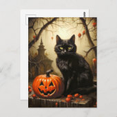 Adorable Little Kitty Cat Hexe | Frohe Halloween Postkarte (Vorne/Hinten)