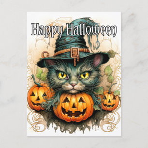 Adorable Little Kitty Cat Witch Happy Halloween Postkarte