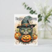 Adorable Little Kitty Cat Witch Happy Halloween Postkarte (Stehend Vorderseite)