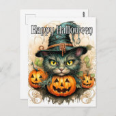 Adorable Little Kitty Cat Witch Happy Halloween Postkarte (Vorne/Hinten)