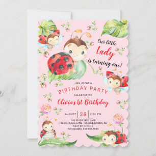 Adorable Little Lady Ladybug 1. Geburtstag Einladung