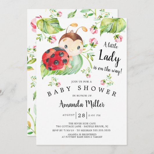 Adorable Little Lady Ladybug Babydusche Einladung (Vorne/Hinten)