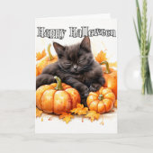 Adorable Little Napping Black Cat | Halloween Karte (Vorderseite)