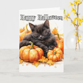 Adorable Little Napping Black Cat | Halloween Karte