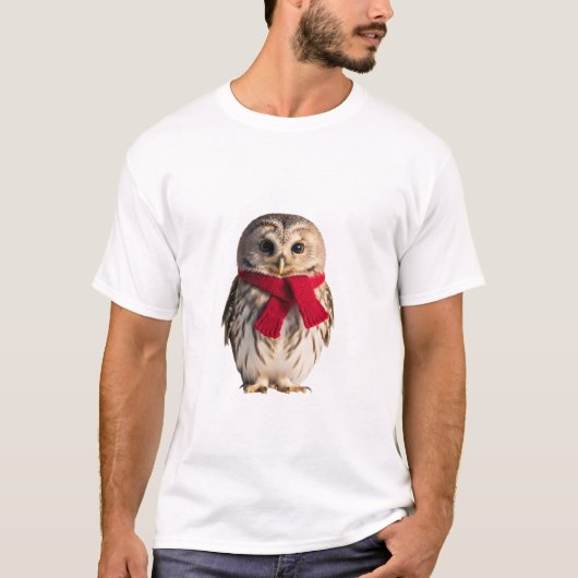 Adorable Little Owl Wearing a Red Scarf T-Shirt (Vorderseite)