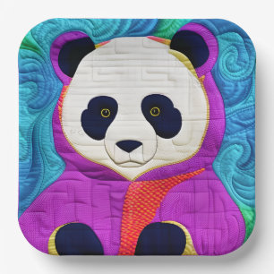 Adorable Little Panda - quilt-like Design Pappteller