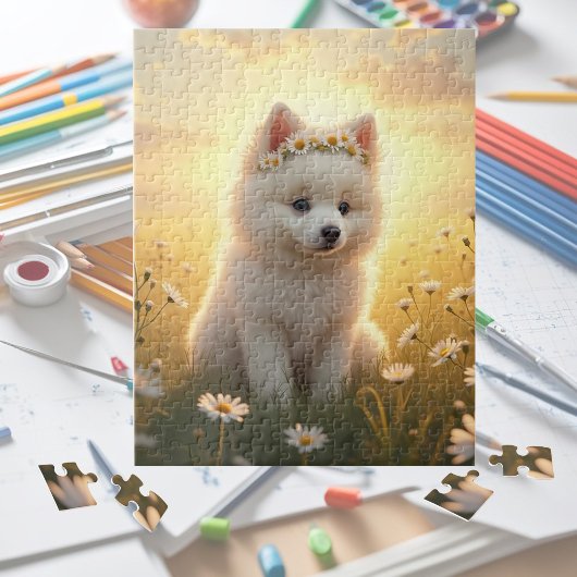 Adorable little, white Spitz puppy Puzzle