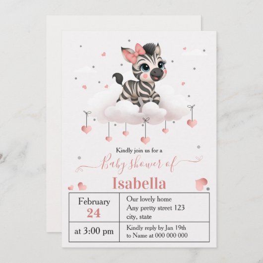 Adorable little zebra baby shower invitation einladung (Vorne/Hinten)