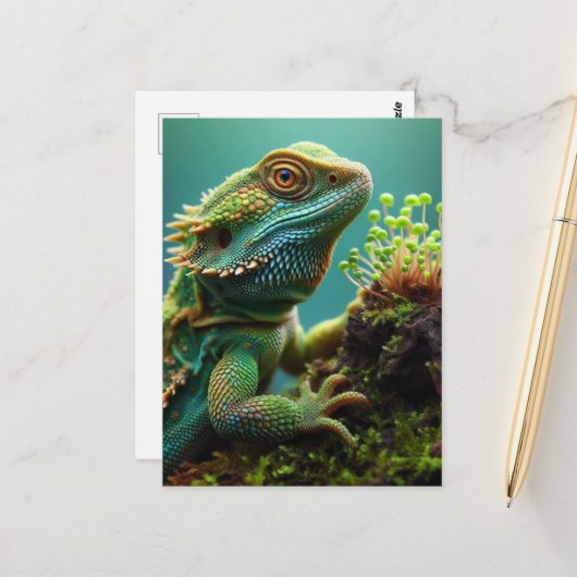 Adorable Lizard und winzige Pflanze Postkarte (Vorderseite/Rückseite Beispiel)