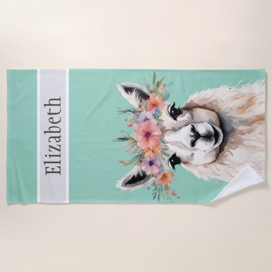 Adorable Llama Wildblume Aquamariner Name Tier Tie Strandtuch (Vorderseite)