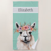 Adorable Llama Wildblume Aquamariner Name Tier Tie Strandtuch (Vorderseite)