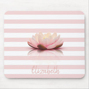 Adorable Lotus Blume.Rosa weiße Streifen Mousepad