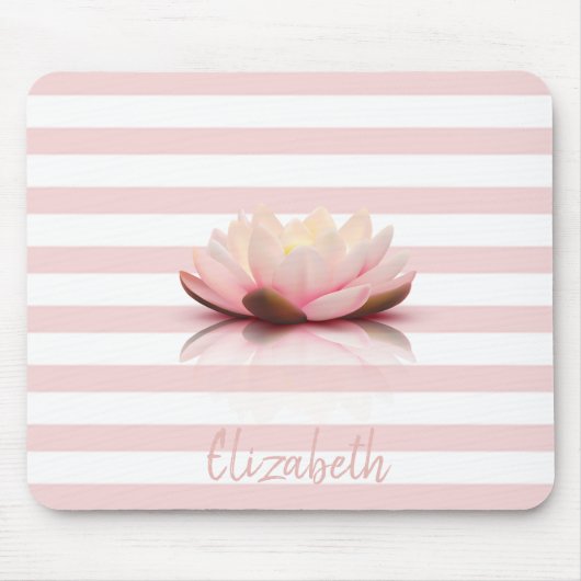 Adorable Lotus Blume.Rosa weiße Streifen Mousepad (Vorne)