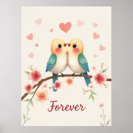 Adorable Love Birds Forever Illustration Poster