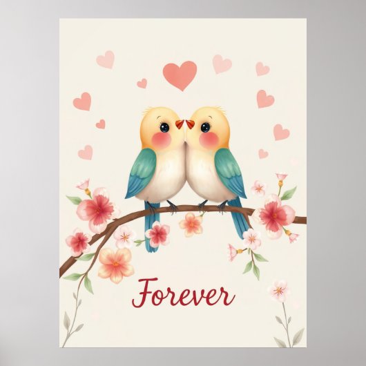 Adorable Love Birds Forever Illustration Poster (Vorne)