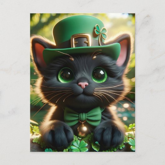 Adorable Lucky Niedlich Black St. Patrick's Day Ki Postkarte (Vorderseite)