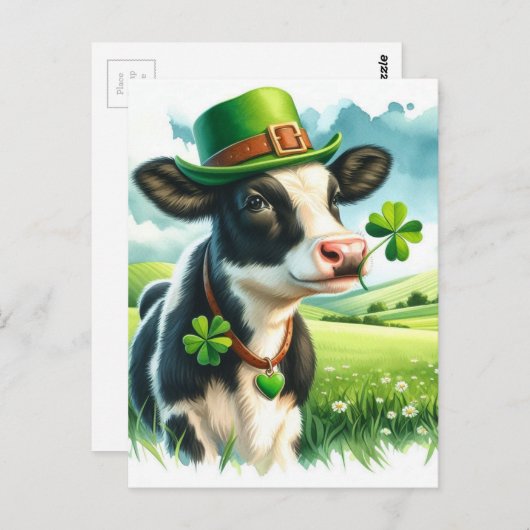 Adorable Lucky St. Patrick's Day Wasserfarben Kuh Postkarte (Vorne/Hinten)