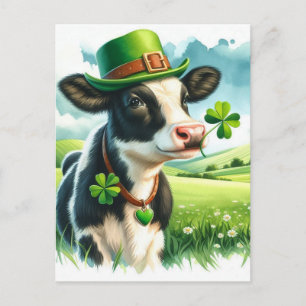 Adorable Lucky St. Patrick's Day Wasserfarben Kuh Postkarte