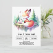 Adorable Magical Fox Geburtstag digital Einladung (Stehend Vorderseite)