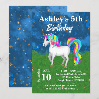 Adorable Magical Unicorn 5. Geburtstagsparty Einladung