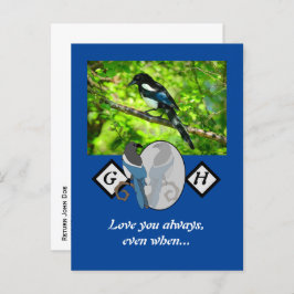 Adorable Magpie Looking Glass Monogram w Foto Einladungspostkarte