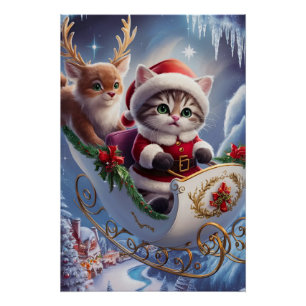 Adorable Maine Coon Santa Claus Kitten im Enchante Poster