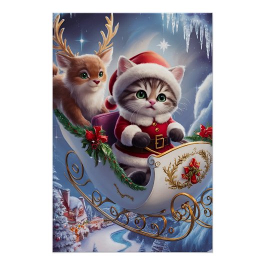 Adorable Maine Coon Santa Claus Kitten im Enchante Poster (Vorderseite)