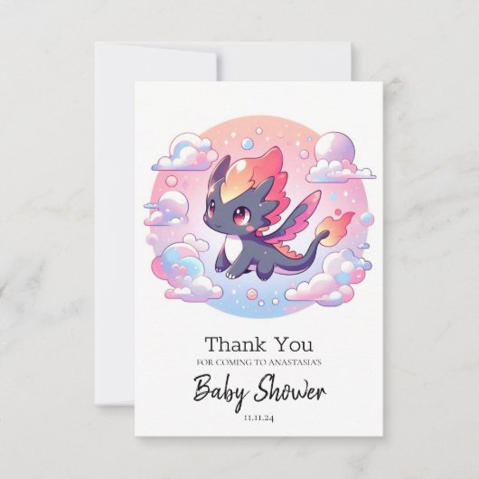 Adorable Mairytale Dragon Baby Dusche Dankeskarte (Vorderseite)