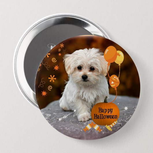 Adorable maltese Welpe feiert Halloween Button (Vorne & Hinten)