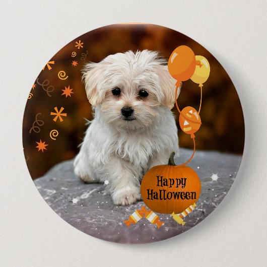 Adorable maltese Welpe feiert Halloween Button (Vorderseite)