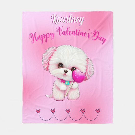 Adorable Maltese Welpe Happy Valentine's Day Fleecedecke (Vorderseite)