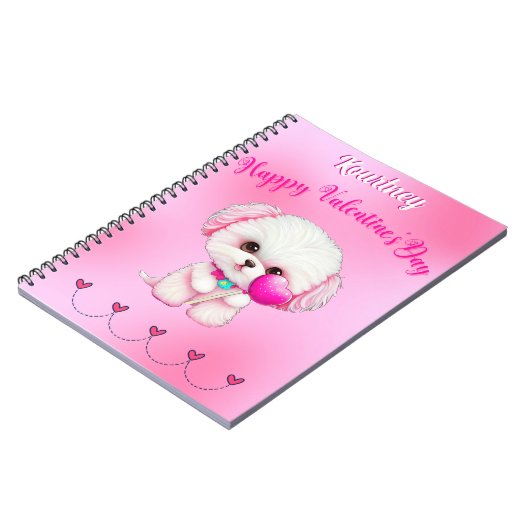 Adorable Maltese Welpe Happy Valentine's Day Notizblock (Linke Seite)
