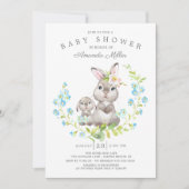 Adorable Mama & Baby Bunny Boys Babydusche Einladung (Vorderseite)