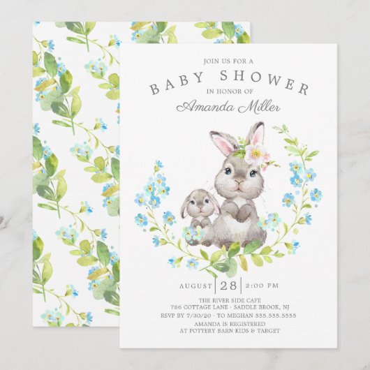 Adorable Mama & Baby Bunny Boys Babydusche Einladung (Vorne/Hinten)
