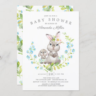 Adorable Mama & Baby Bunny Boys Babydusche Einladung