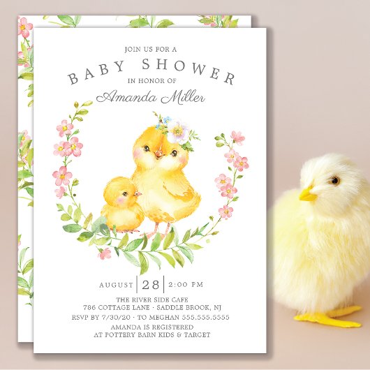 Adorable Mama & Baby Chick Girls Babydusche Einladung
