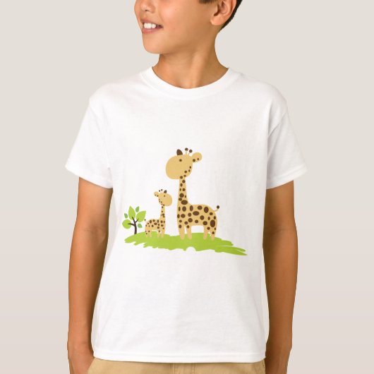 Adorable Mama & Baby Giraffe Grün & Gelb T-Shirt (Vorderseite)