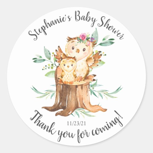 Adorable Mama & Baby Owl Babydusche Gefallen Runder Aufkleber (Vorderseite)