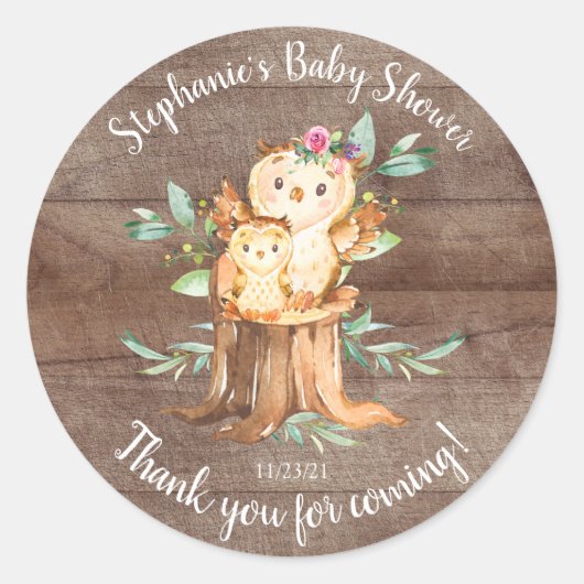 Adorable Mama & Baby Owl Babydusche Gefallen Runder Aufkleber (Vorderseite)