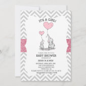 Adorable Mama & Baby Pink Elephants Babydusche Einladung (Vorderseite)
