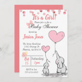 Adorable Mama & Baby Pink Elephants Babydusche Einladung (Vorne/Hinten)