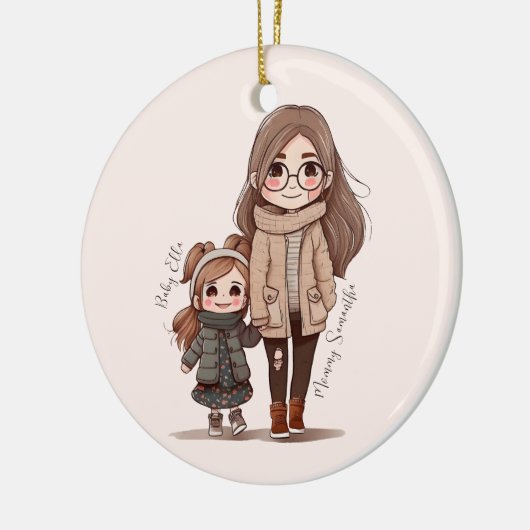 Adorable Mama und Tochterbank (5) Keramik Ornament (Links)