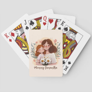 Adorable Mama und Tochterbank - Blumenrahmen (2) Spielkarten