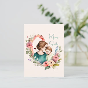 Adorable Mama und Tochterbank - Blumenrahmen (4) Postkarte