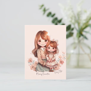Adorable Mama und Tochterbank Postkarte